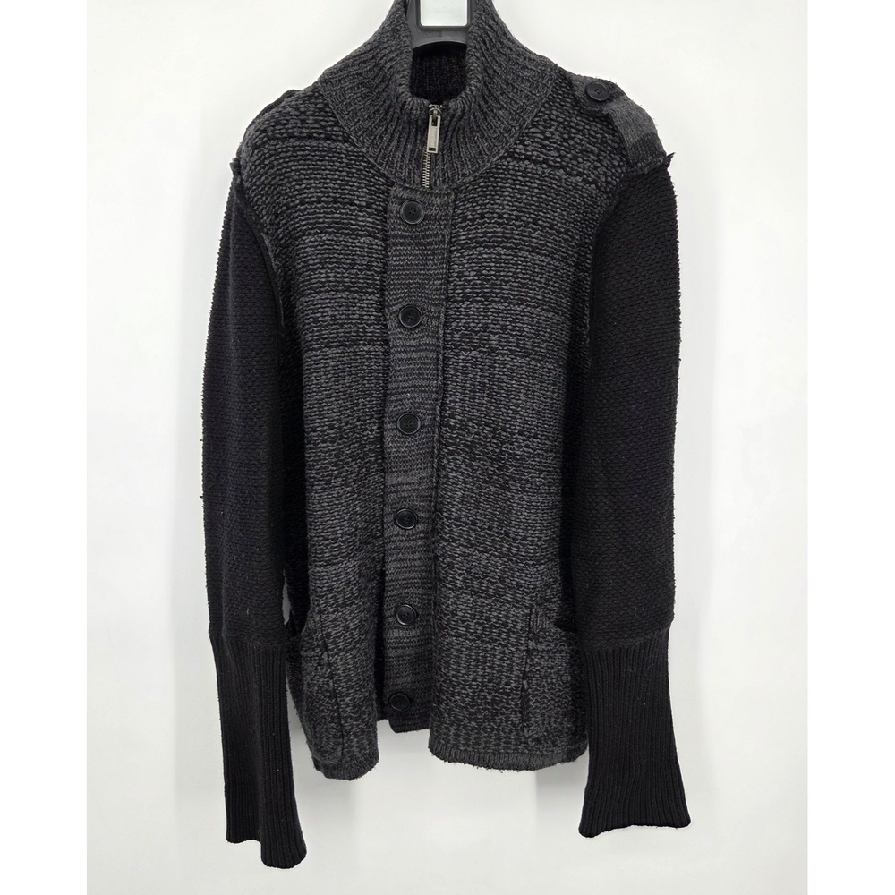Karl Lagerfeld Color Block Chunky Cardigan Mens XXL Gray Black Wool Blend